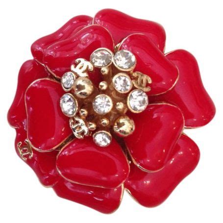 chanel camellia red brooch